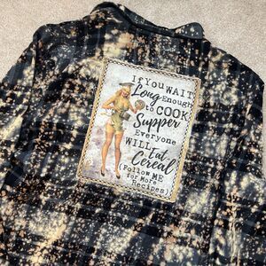 Angry Minnow Flannel Shirt Men 2XL Black Tie Dye Acid Wash Graphic Dinner Cereal